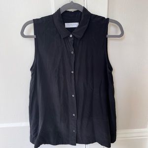 Everlane Black silk button down sleeveless shirt